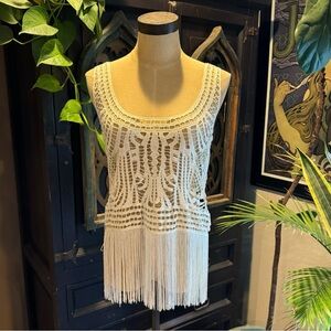 Urban Outfitters Crochet Lace Fringed Cotton Bohemian Beach 70’s vibe tank